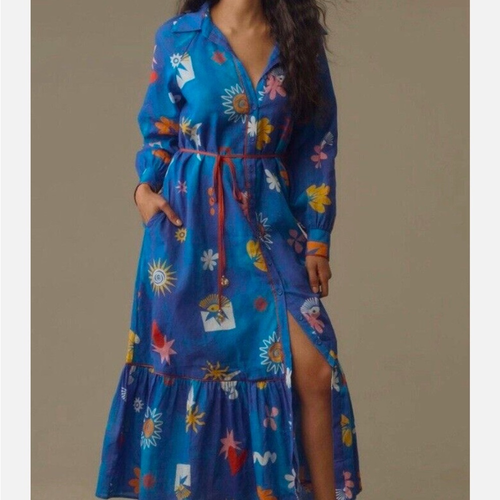 Anthropologie LA MAISE STUDIO LONG-SLEEVE TIE-WAIST MAXI DRESS